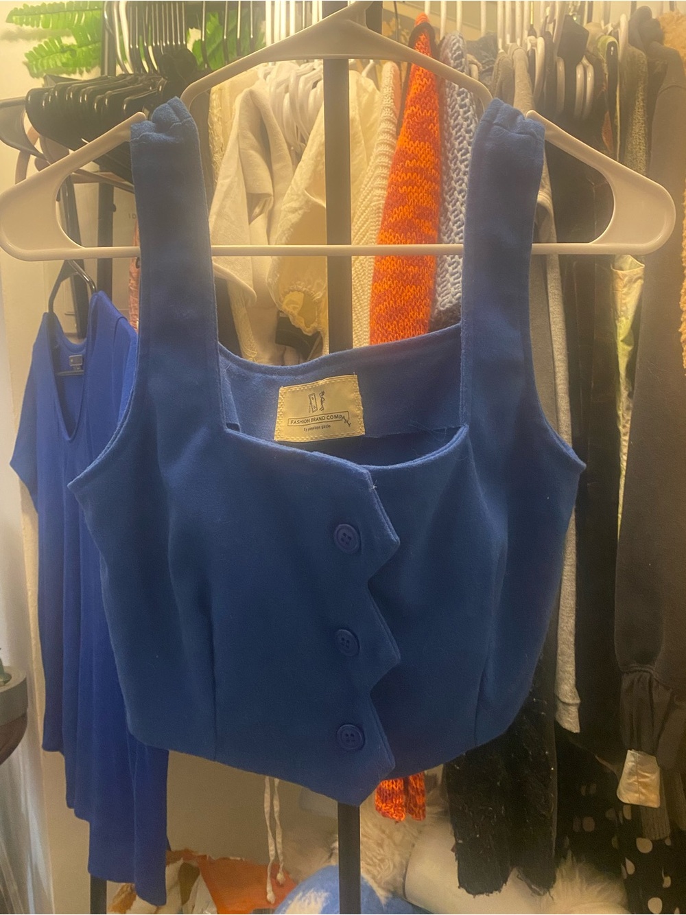 Blue Tank Button-Front Crop Top